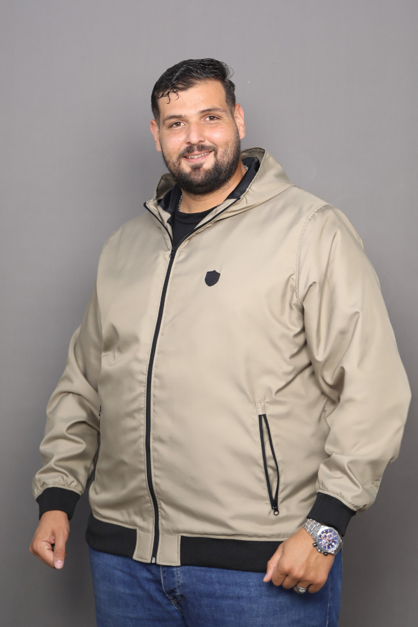Blouson Bomber à Capuche Beige