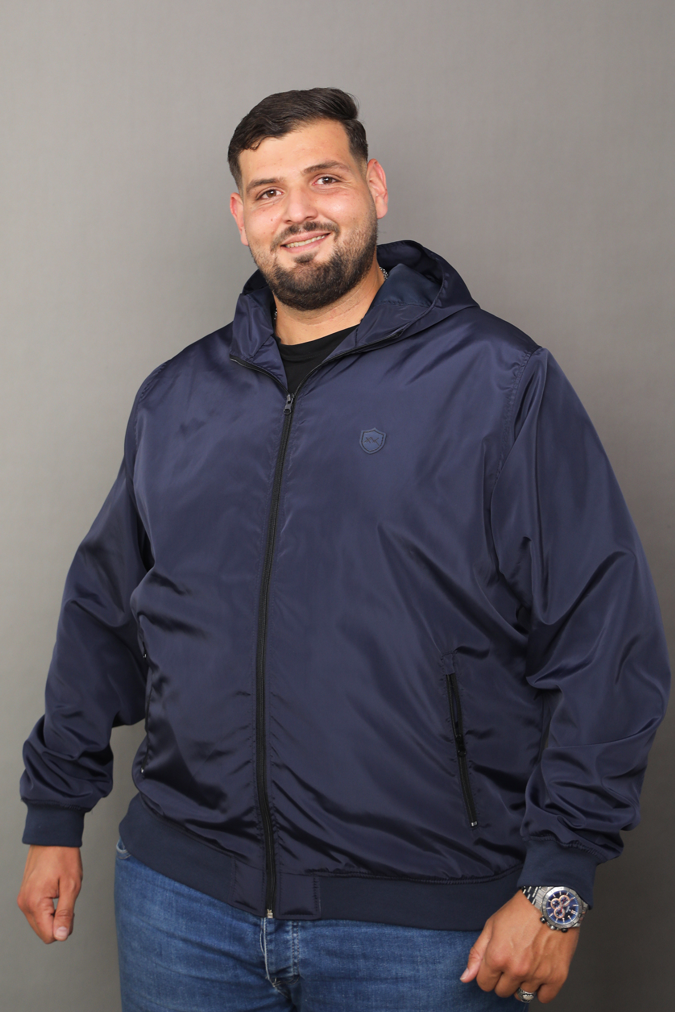 Blouson Bomber à Capuche Bleu